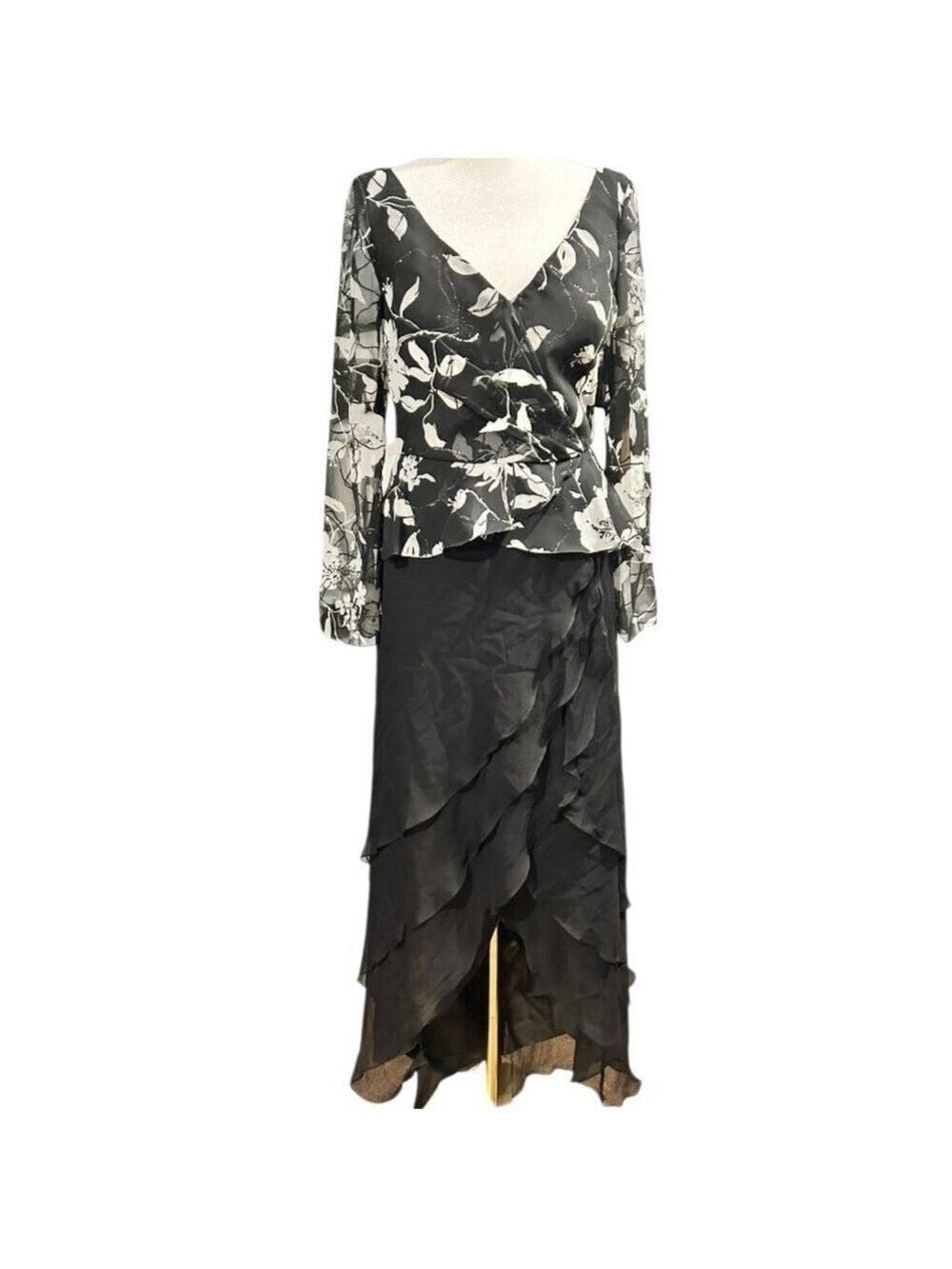 CAMERON BLAKE SILK Mother of the Bride Dress Sparkly Sheer Tiered Ruffles Size 8
